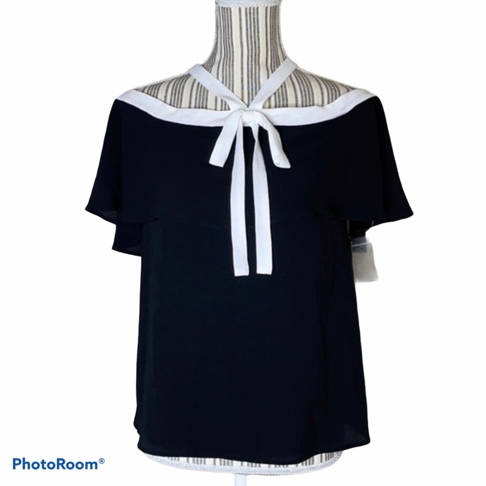 NWT Vince Camuto Colorblock Halter Blouse XS - Picture 2 of 13